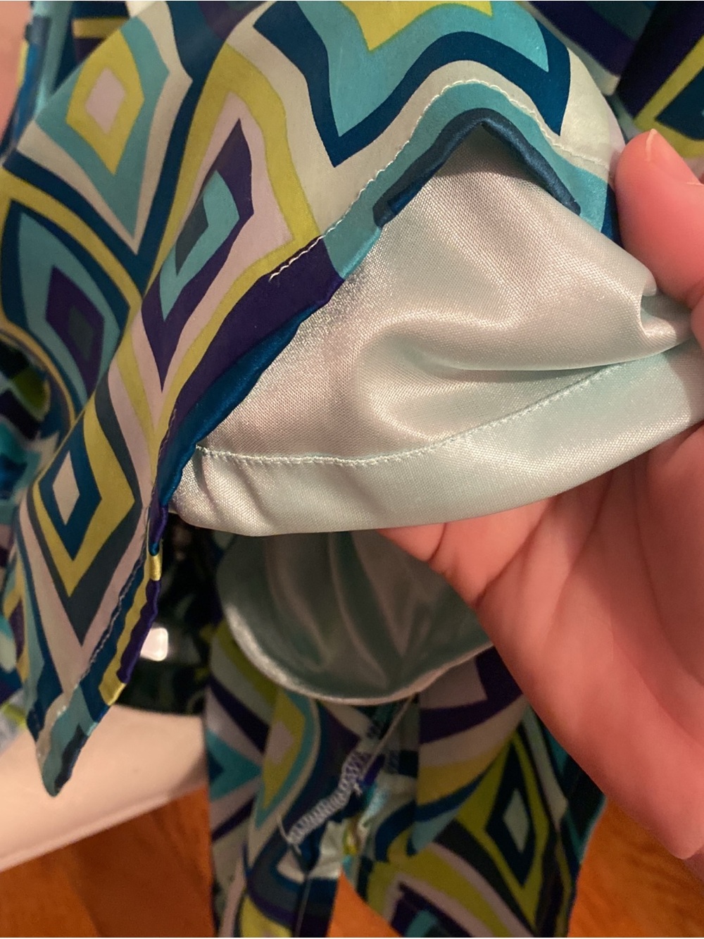 Geometric Square Print Silk Dress in Teal & Lime - Picture 8 of 8